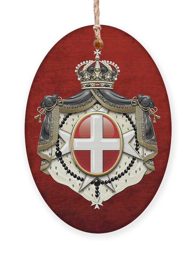 'ancient Brotherhoods' Collection By Serge Averbukh Ornament featuring the digital art Sovereign Military Order of Malta Coat of Arms over Red Velvet by Serge Averbukh