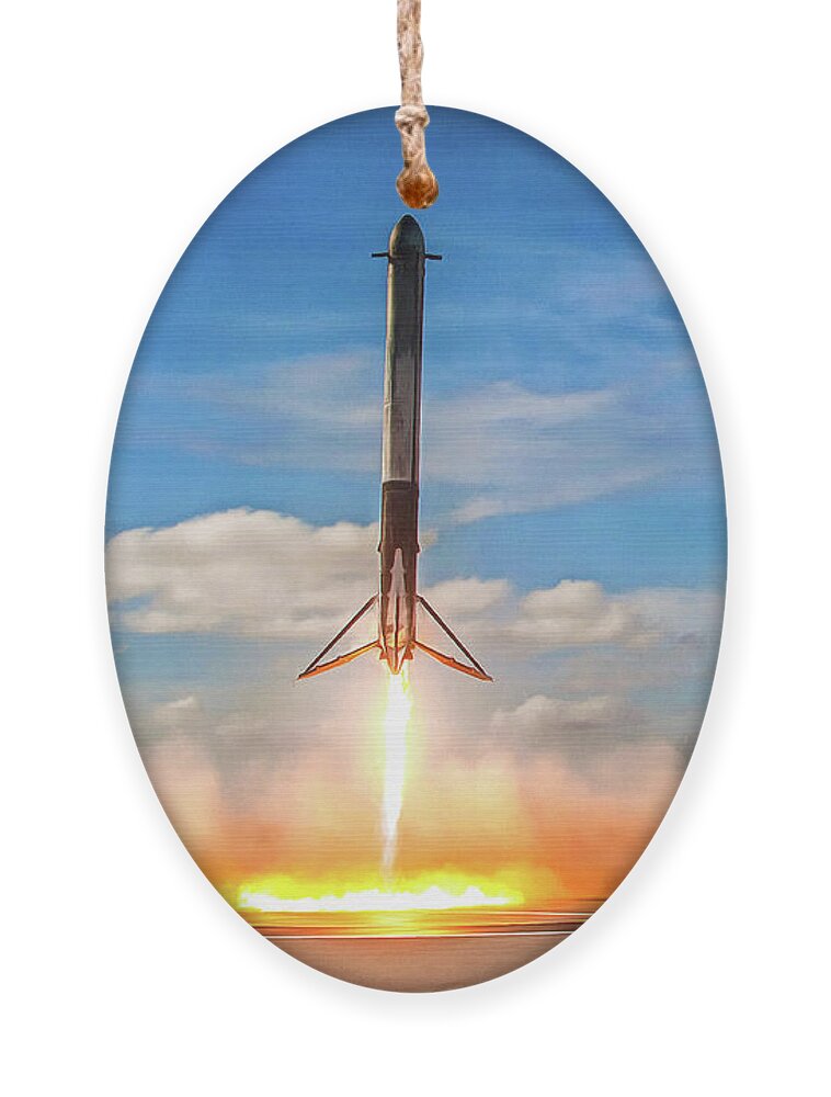 Spacex Ornament featuring the photograph SpaceX Falcon Heavy booster landing by SpaceX