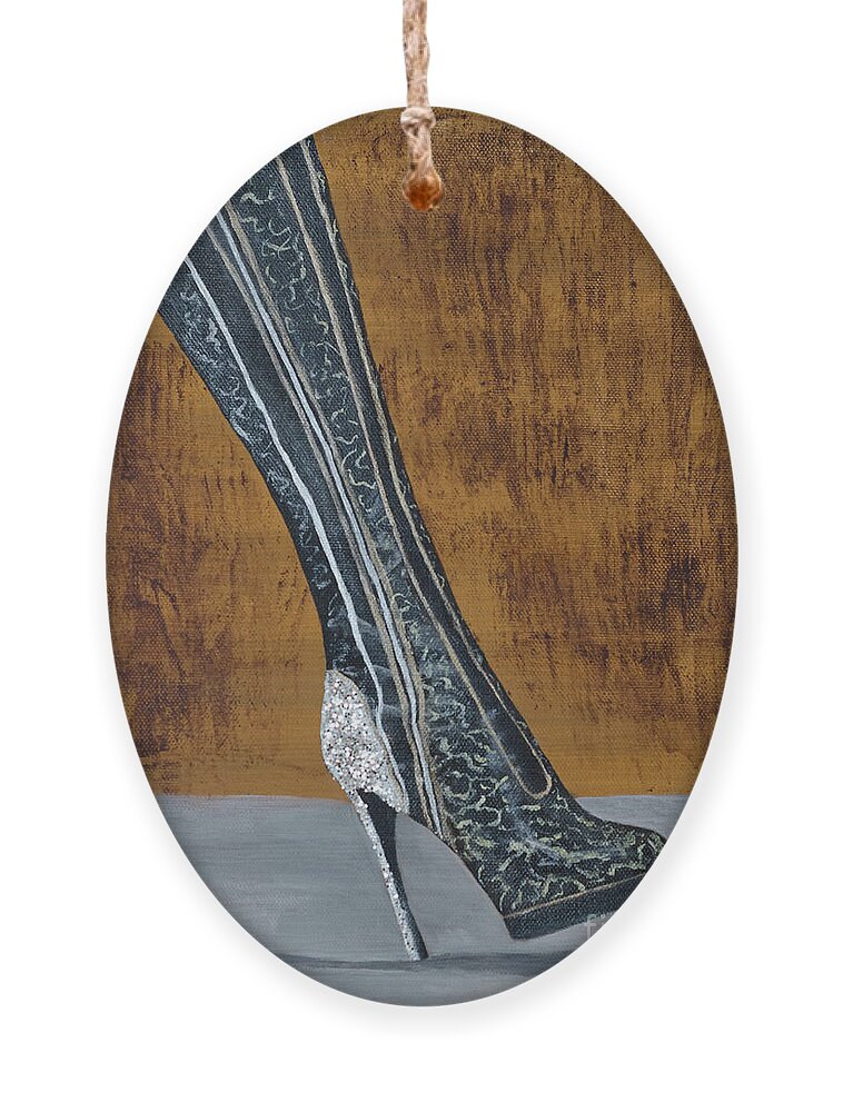 Kinky Boot Ornament featuring the painting Sparkle Kinky Boot by Laurel Best