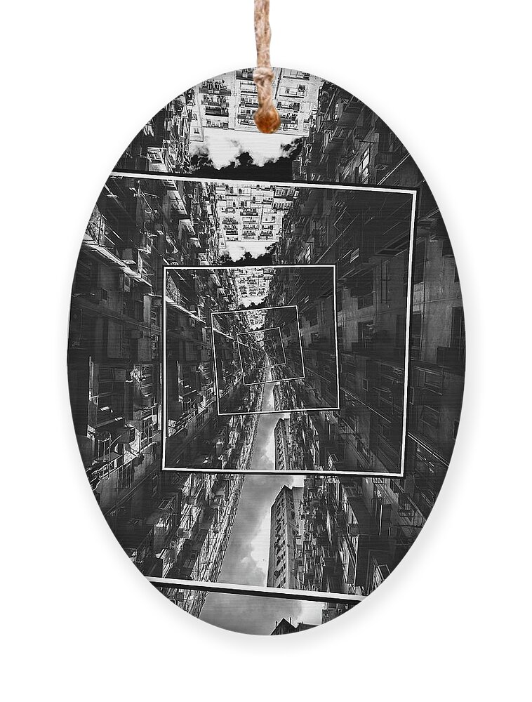 Black And White Ornament featuring the digital art Spinning City by Phil Perkins
