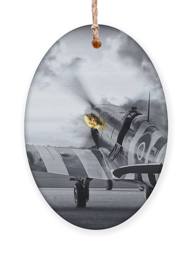 Spitfire Ornament featuring the photograph Spitfire AB910 Spitting Fire by Airpower Art