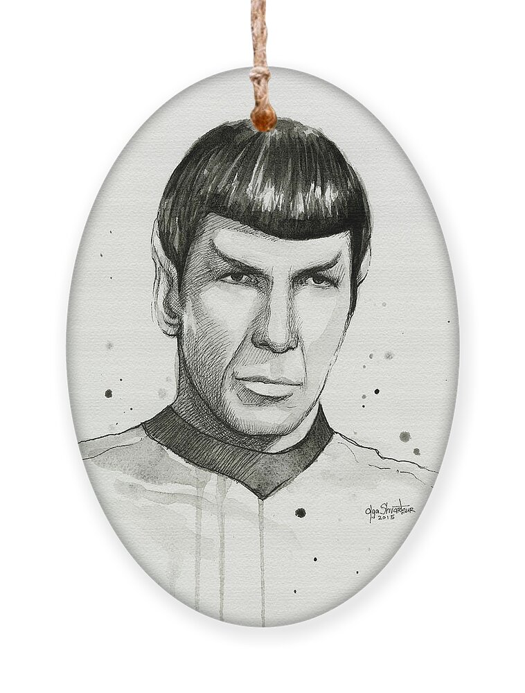 Star Trek Ornament featuring the painting Spock Watercolor Portrait by Olga Shvartsur