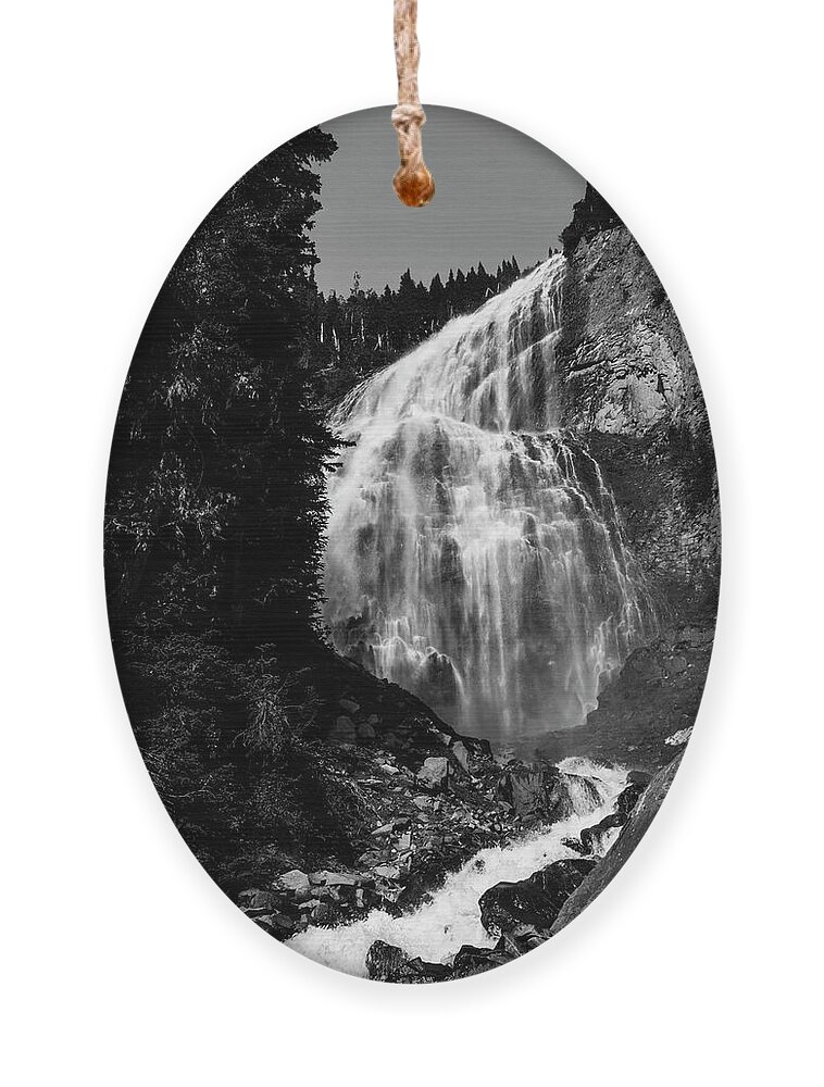 Majestic Ornament featuring the photograph Spray Falls Black and White by Pelo Blanco Photo