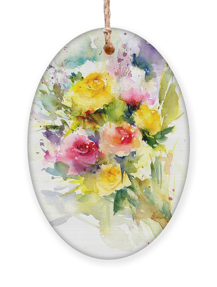 Flowers Ornament featuring the painting Springy Roses by Christy Lemp