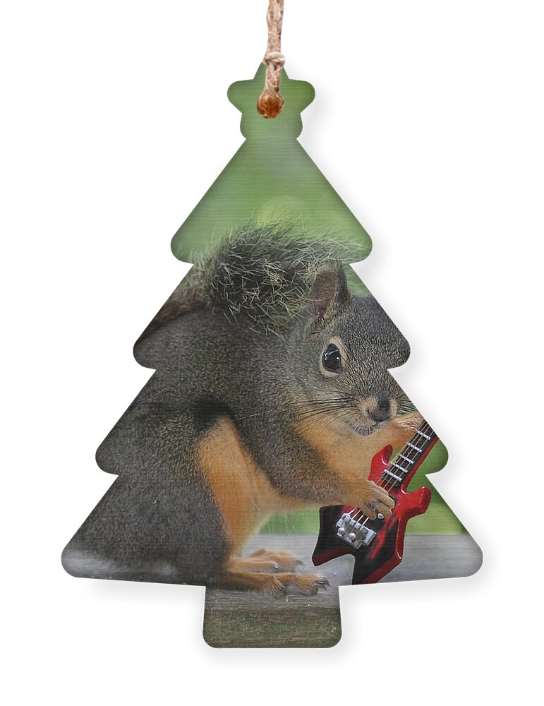 Squirrels Ornament featuring the photograph Squirrel Playing Electric Guitar by Peggy Collins