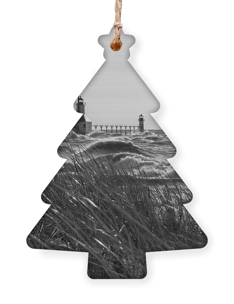 St Joseph Ornament featuring the photograph St Joseph Behind Sea Oats Grayscale by Jennifer White