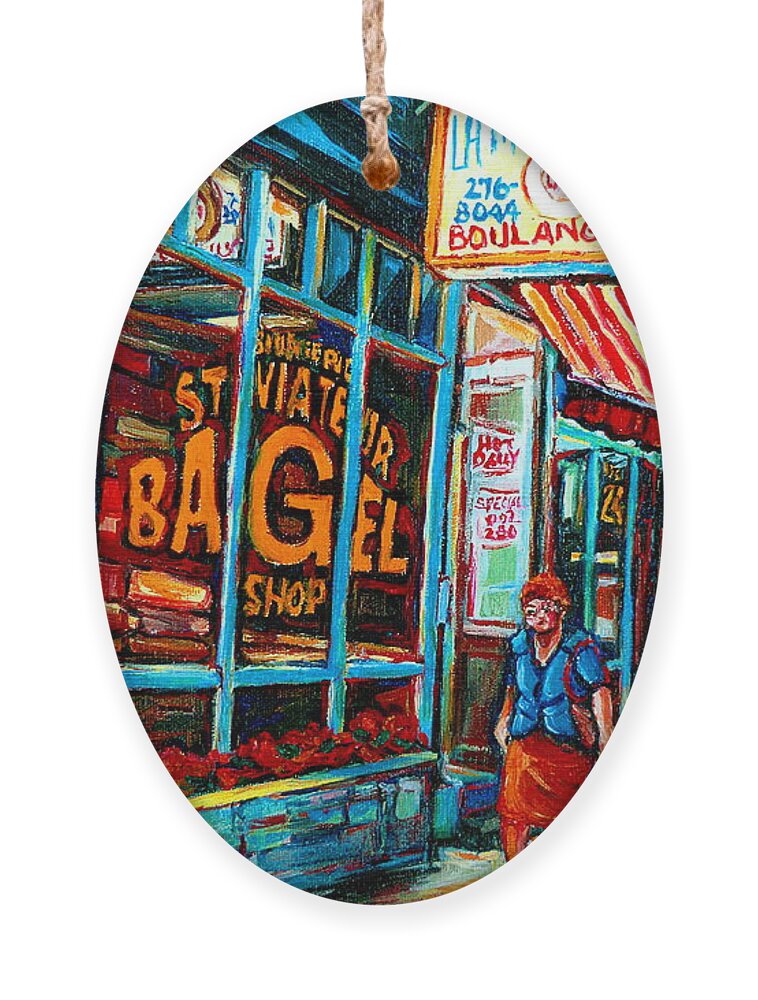 St Ornament featuring the painting St. Viateur Bagel Bakery by Carole Spandau