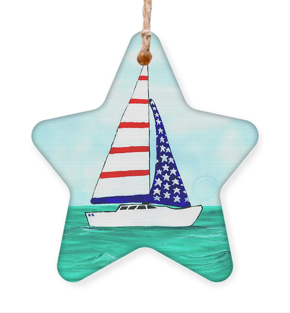 Darice Ornament featuring the painting Stars and Strips Sailboat by Darice Machel McGuire