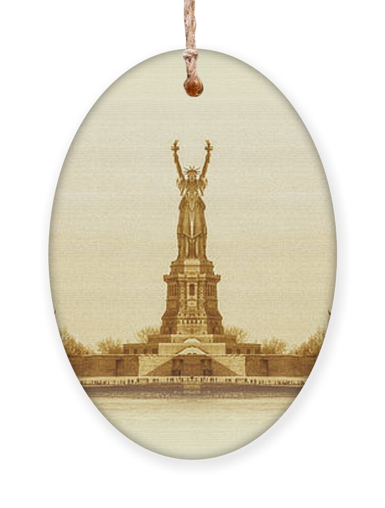 History Ornament featuring the digital art Statue of Liberty Old Yellow Reflection by Pelo Blanco Photo