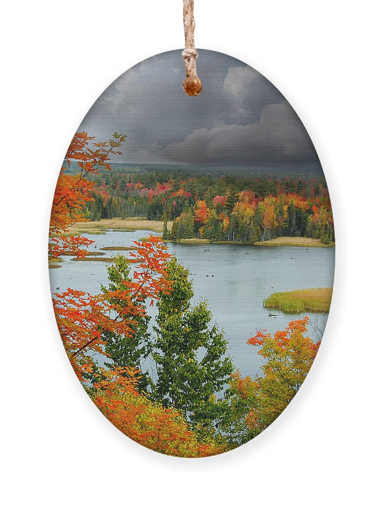 River Ornament featuring the photograph Storm over AuSable River by Peg Runyan