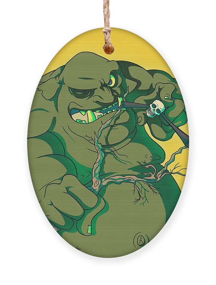 Ogre Ornament featuring the digital art Storybook ogre shooting heads by Jorgo Photography