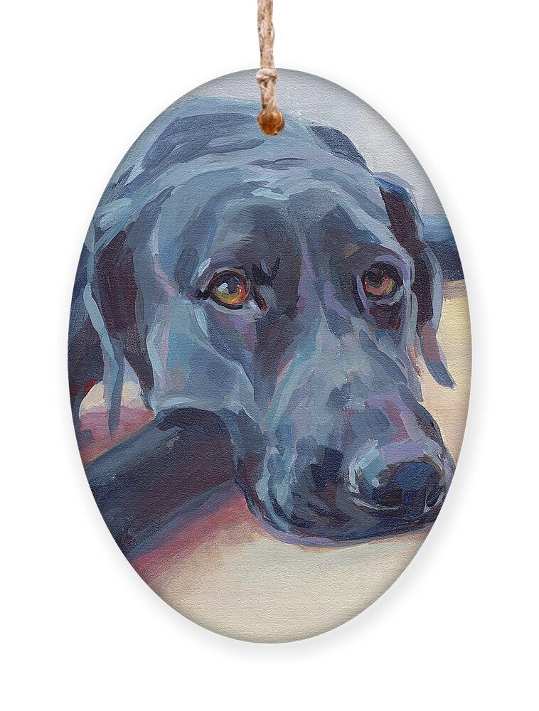 Black Lab Ornament featuring the painting Stretched by Kimberly Santini