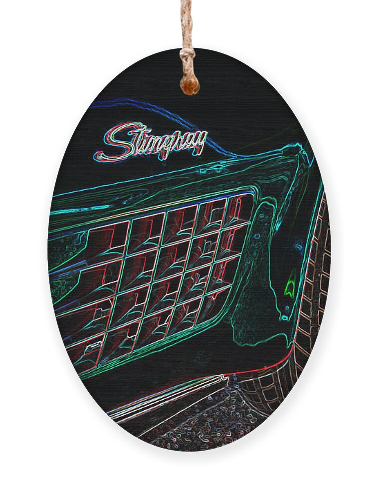 Corvette Ornament featuring the digital art Stringray Neon by Darrell Foster
