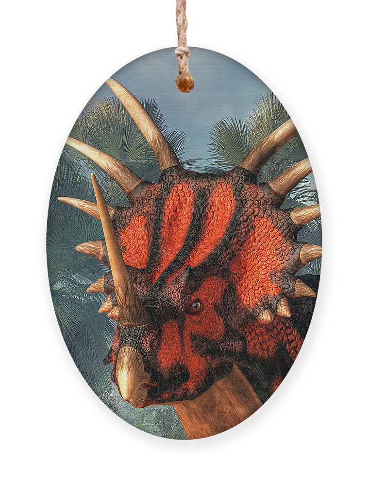Styracosaurus Ornament featuring the digital art Styracosaurus Head by Daniel Eskridge