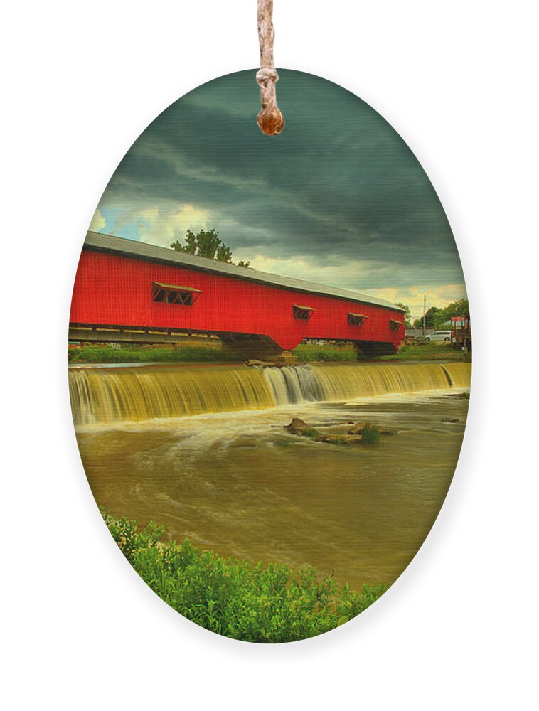 Bridgeton Indiana Ornament featuring the photograph Summer Storms Over Bridgeton, IN by Adam Jewell