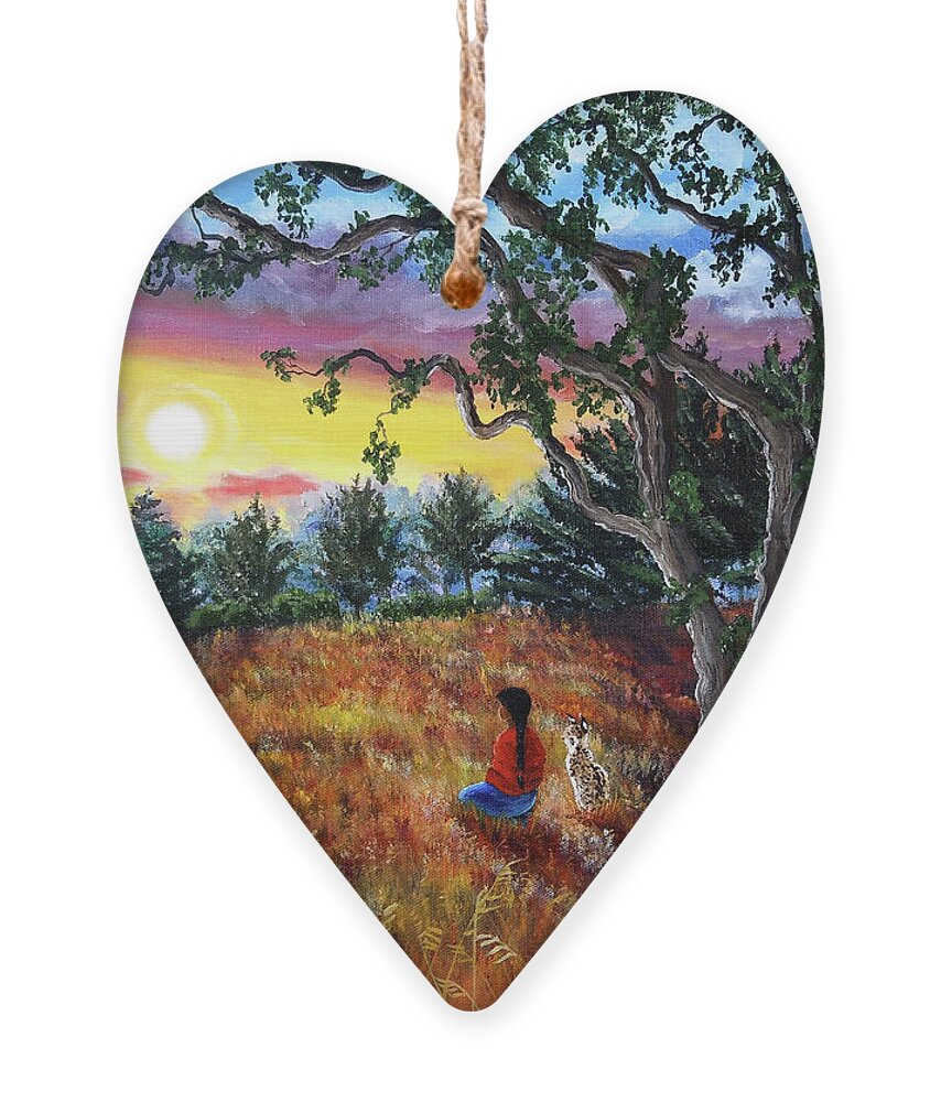 Landscape Ornament featuring the painting Summer Sunset Meditation by Laura Iverson