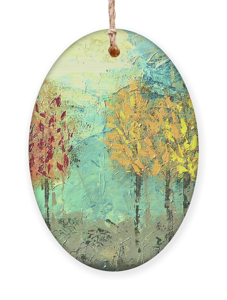 Sunrise Ornament featuring the painting Sundown Trees by Linda Bailey
