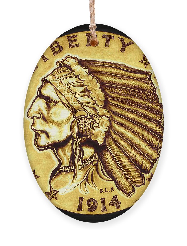 Indian Head Ornament featuring the drawing Sunflower Gold Quarter Eagle by Fred Larucci