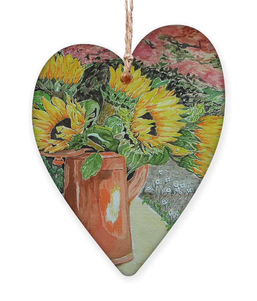 Garden Ornament featuring the painting Sunflowers In Copper by Yvonne Johnstone