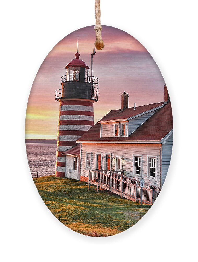 Sunrise Ornament featuring the photograph West Quoddy Head Lighthouse 3747 by Jack Schultz