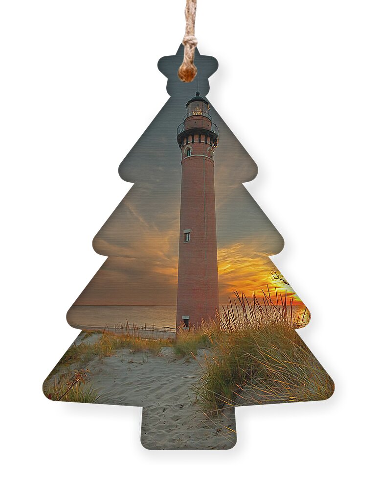 Lighthouse Ornament featuring the photograph Sunset at Petite Pointe Au Sable by Susan Rissi Tregoning