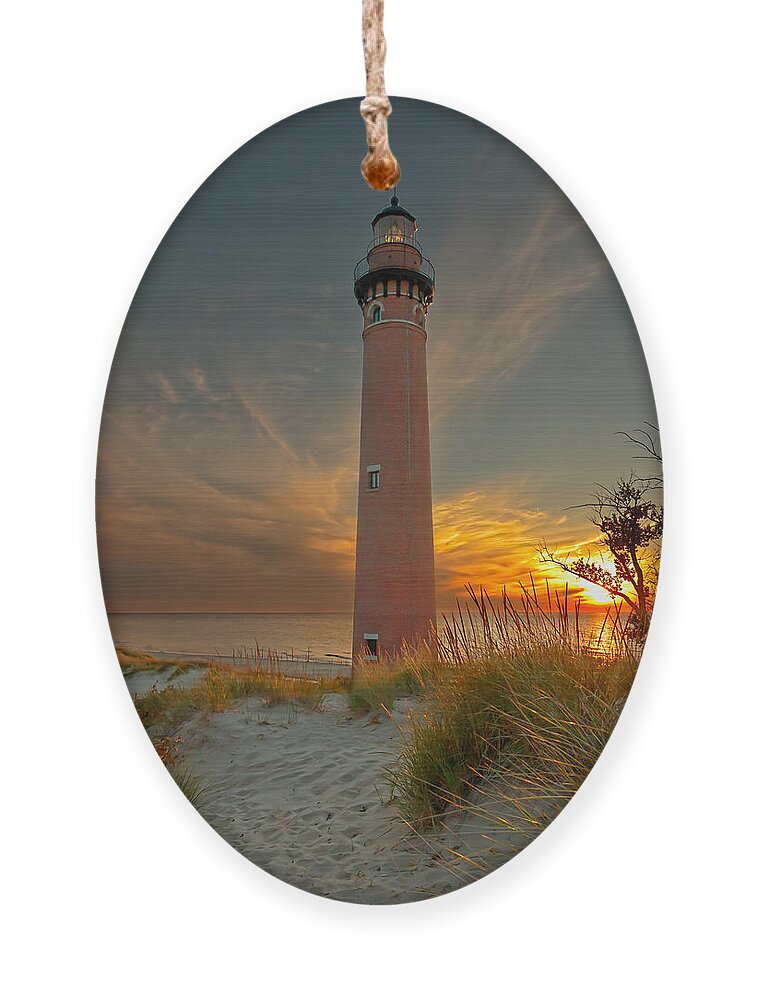 Lighthouse Ornament featuring the photograph Sunset at Petite Pointe Au Sable by Susan Rissi Tregoning