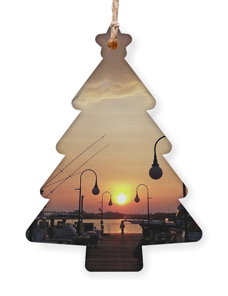 Sun Ornament featuring the photograph Sunset At The End Of The Talbot St Pier by Robert Banach
