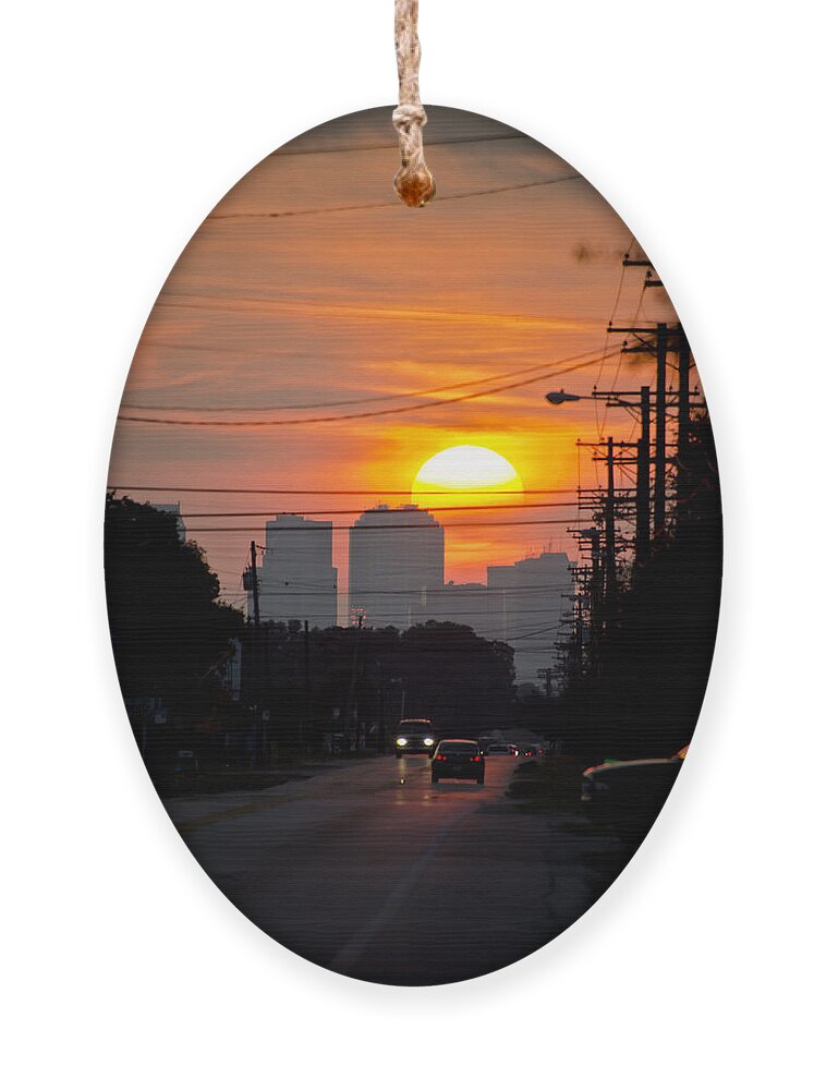 Setting Sun Ornament featuring the photograph Sunset on the City by Carolyn Marshall