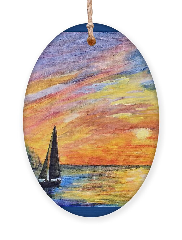 Sunset Ornament featuring the painting Sunset Sail by Deb Stroh-Larson