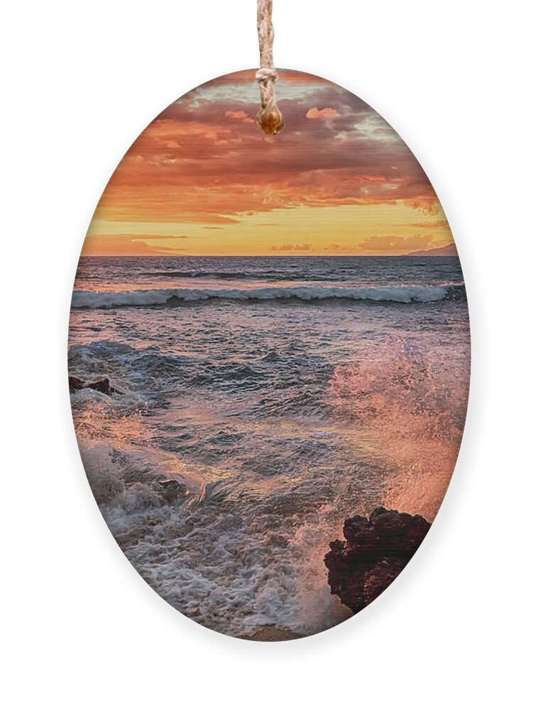 Maui Ornament featuring the photograph Sunset Sea by Susan Rissi Tregoning