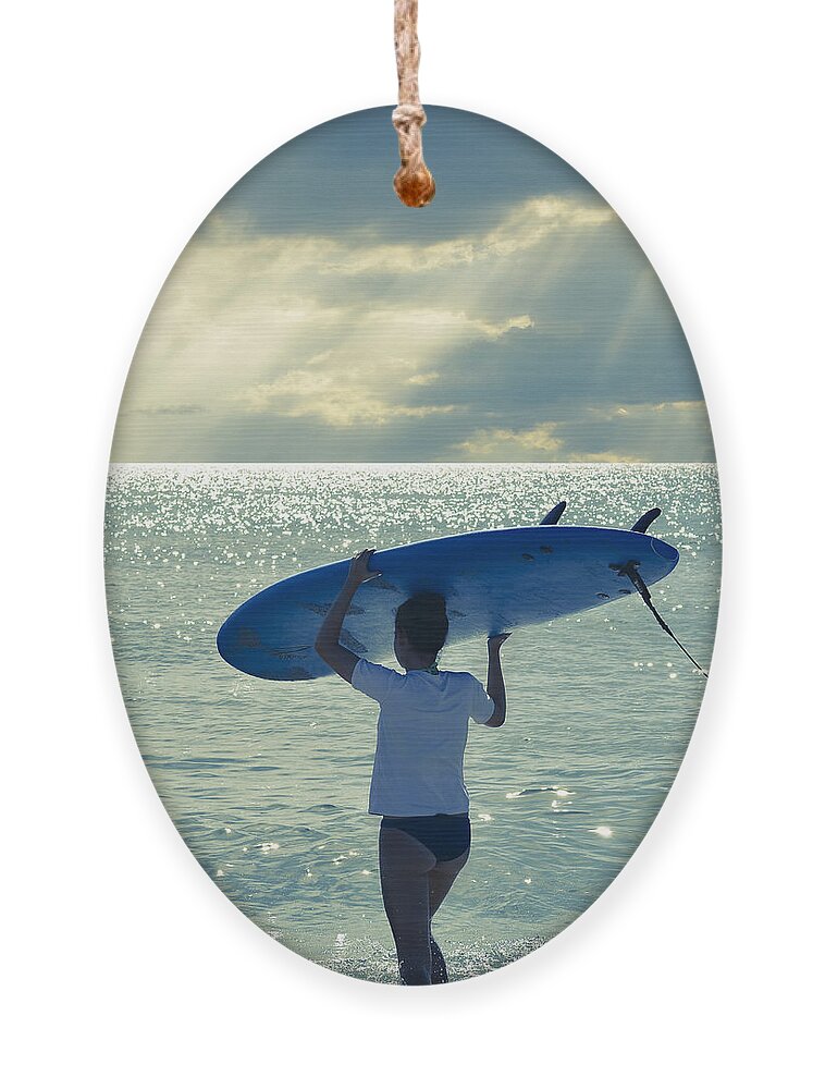 Laura Fasulo Ornament featuring the photograph Surfer Girl Square by Laura Fasulo