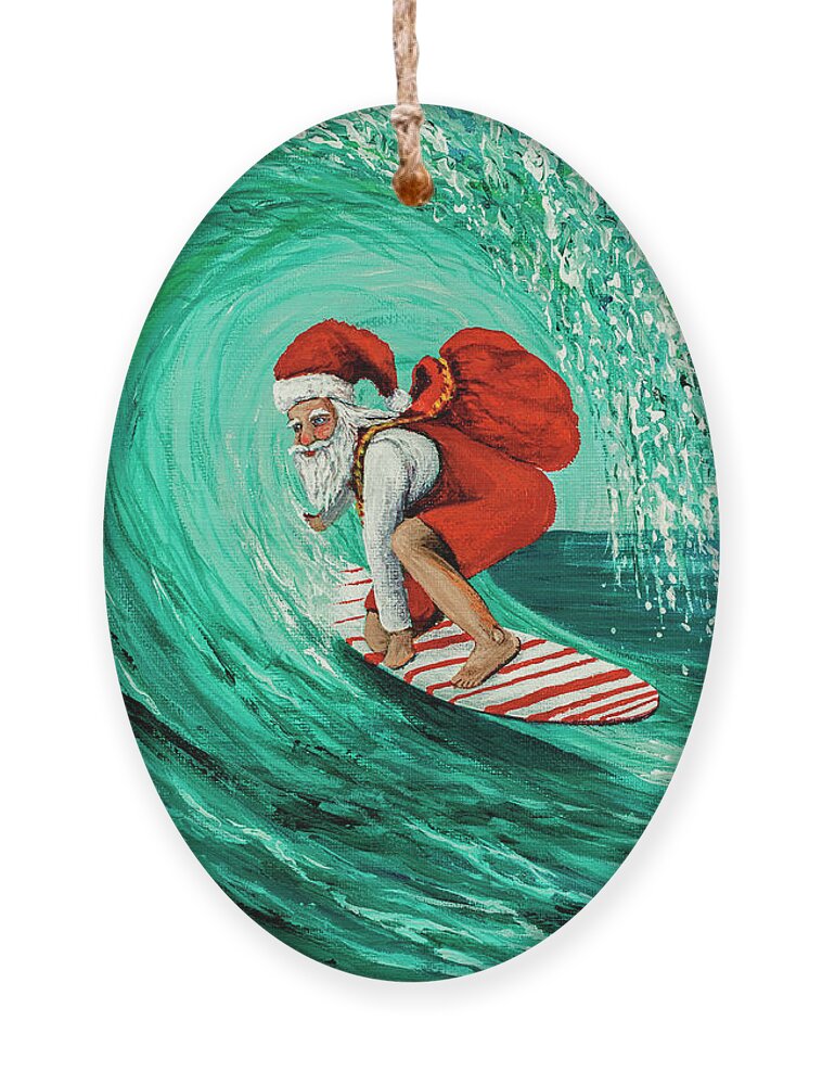 Christmas Ornament featuring the painting Surfing Santa by Darice Machel McGuire