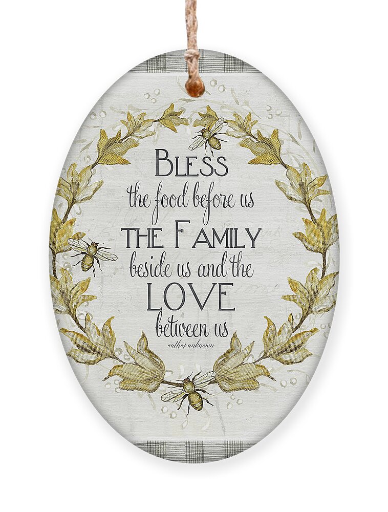 Bless The Food Ornament featuring the painting Sweet Life Farmhouse 4 Laurel Leaf Wreath Bee Bless This Food by Audrey Jeanne Roberts