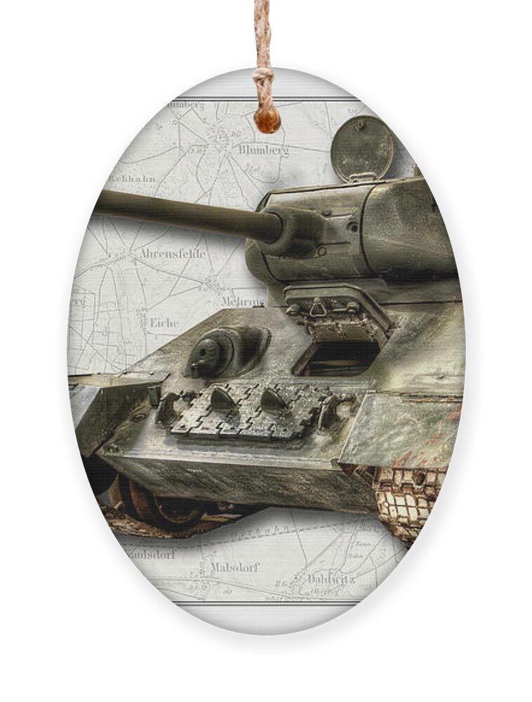 T-34-85 Ornament featuring the photograph T-34 Soviet Tank W BG by Weston Westmoreland