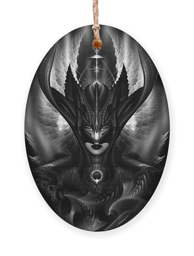 Taidushan Sai Ornament featuring the digital art Taidushan Sai The Talons Of Time BlackSun Fractal Portrait by Rolando Burbon