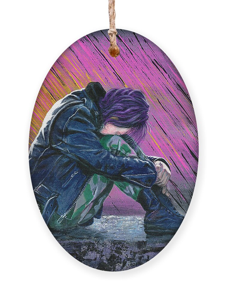 Portrait Ornament featuring the painting Tears in the Rain by Matthew Mezo