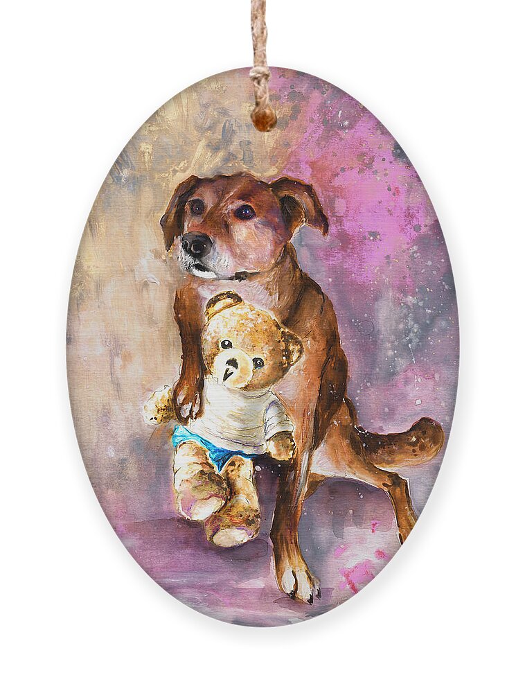 Truffle Mcfurry Ornament featuring the painting Teddy Bear Caramel And Dog Douchka by Miki De Goodaboom