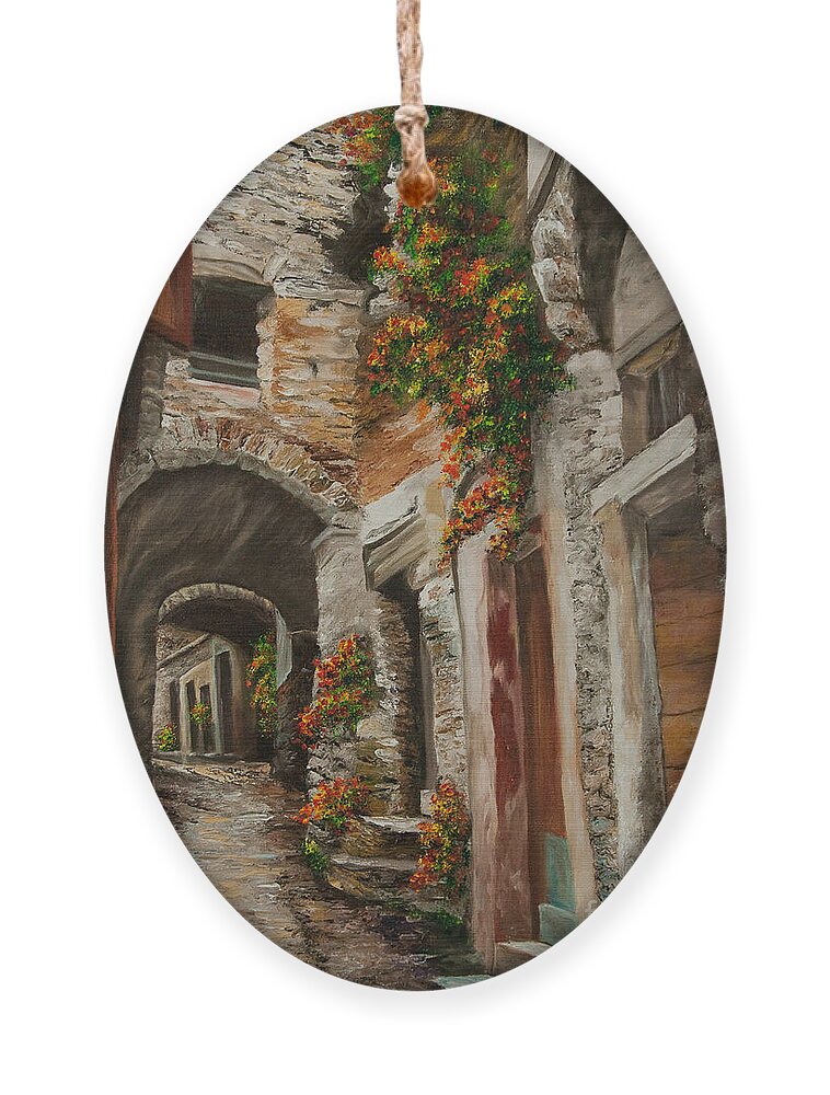 Italy Street Painting Ornament featuring the painting The Alleyway by Charlotte Blanchard