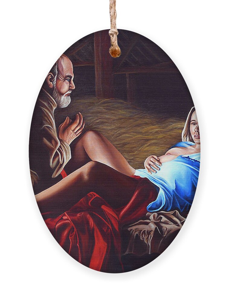 Virgin Mary Ornament featuring the painting The Birth by Vic Ritchey