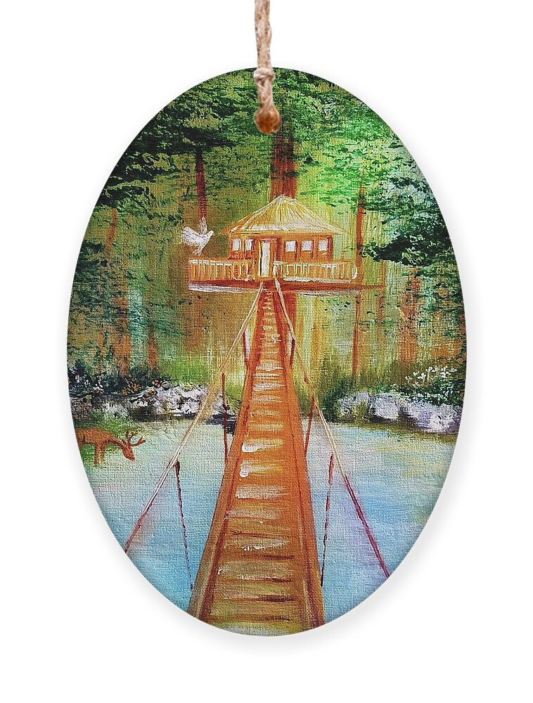 Jennifer Page Ornament featuring the painting The Bridge by Jennifer Page