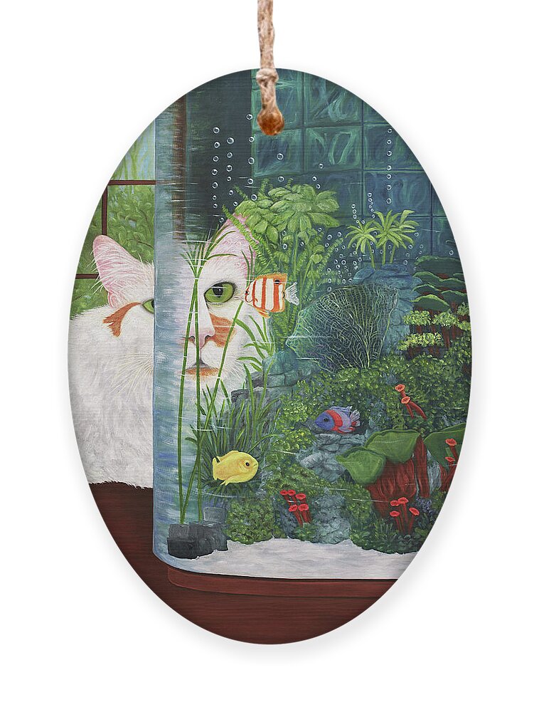 Karen Zuk Rosenblatt Ornament featuring the painting The Cat Aquatic by Karen Zuk Rosenblatt