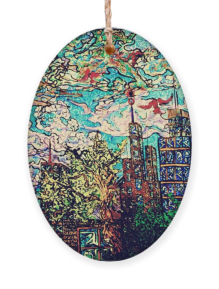 Cityscape Ornament featuring the drawing The City by Angela Weddle