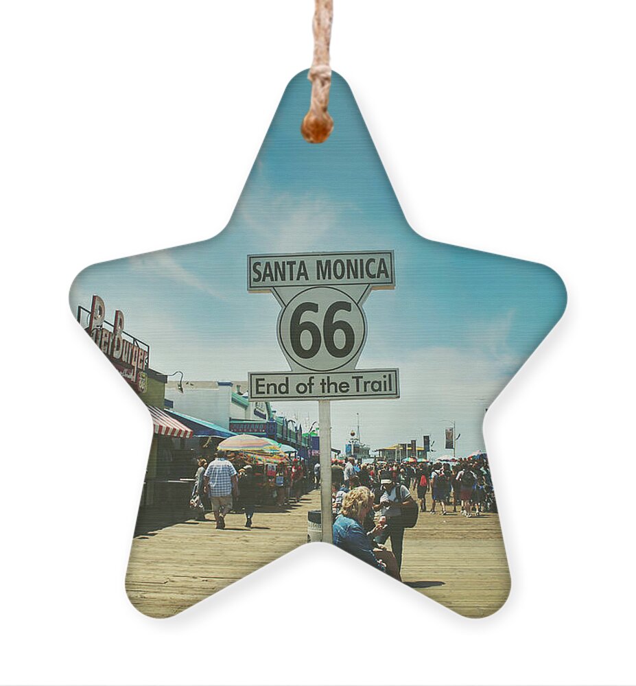 Santa Monica Pier Ornament featuring the photograph The End of Sixty-Six by Laurie Search