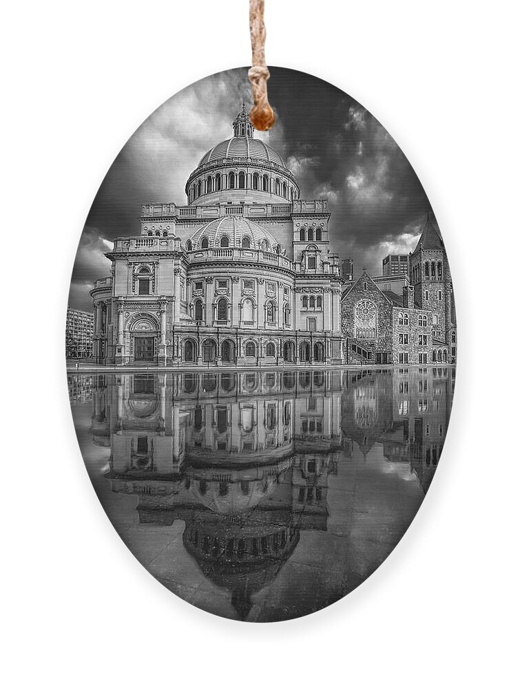 Christian Science Ornament featuring the photograph The First Church of Christ Scientist BW by Susan Candelario
