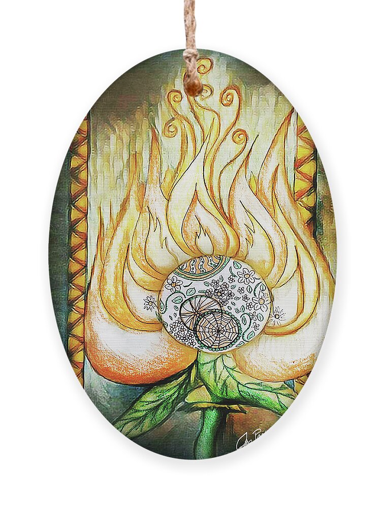 Jennifer Page Ornament featuring the drawing The Flaming Flower by Jennifer Page