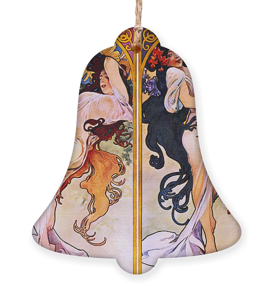 Alphonse Mucha Ornament featuring the painting The Four Seasons by Alphonse Mucha