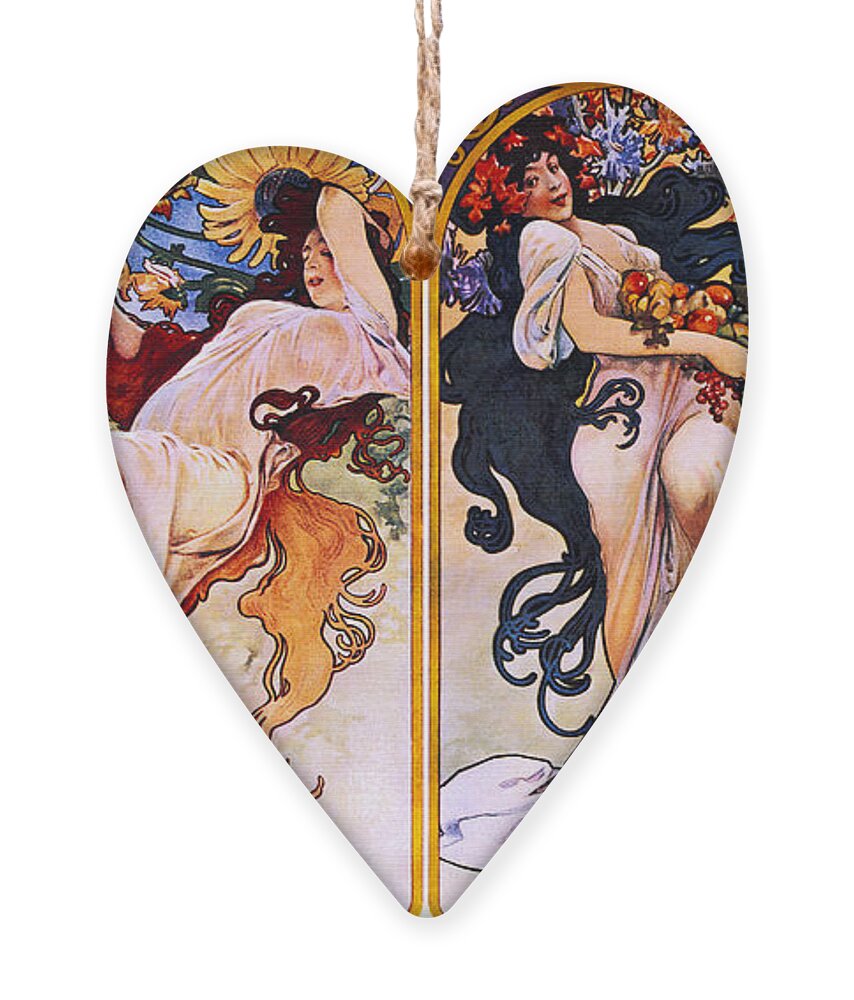 Alphonse Mucha Ornament featuring the painting The Four Seasons by Alphonse Mucha
