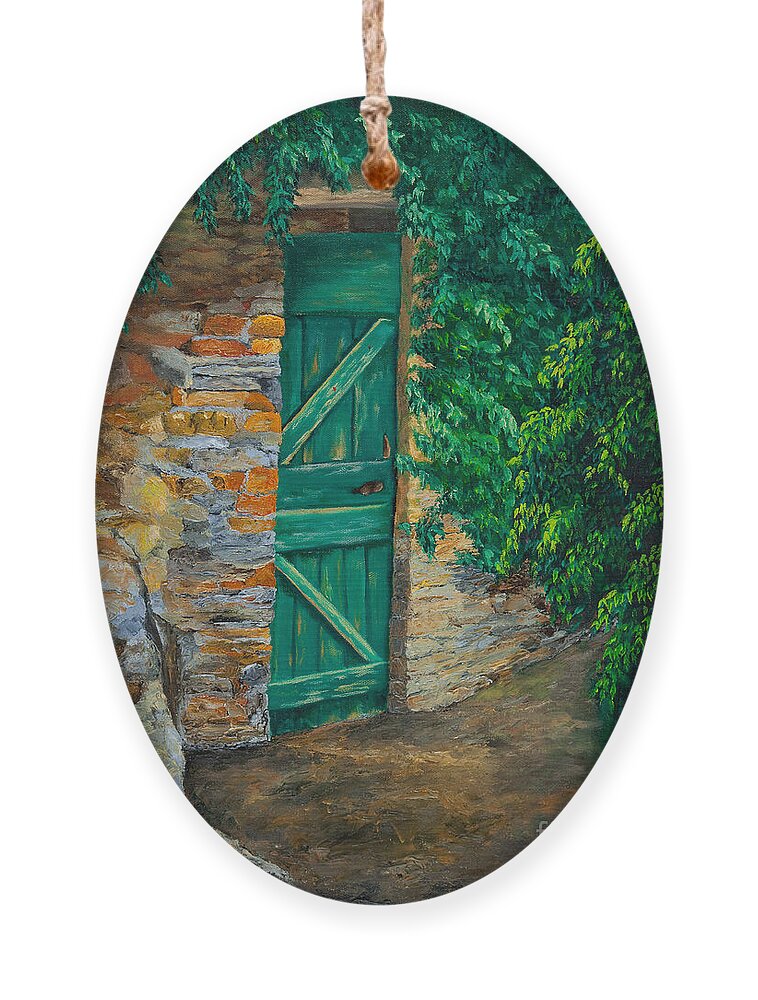 Cinque Terre Italy Art Ornament featuring the painting The Garden Gate In Cinque Terre by Charlotte Blanchard
