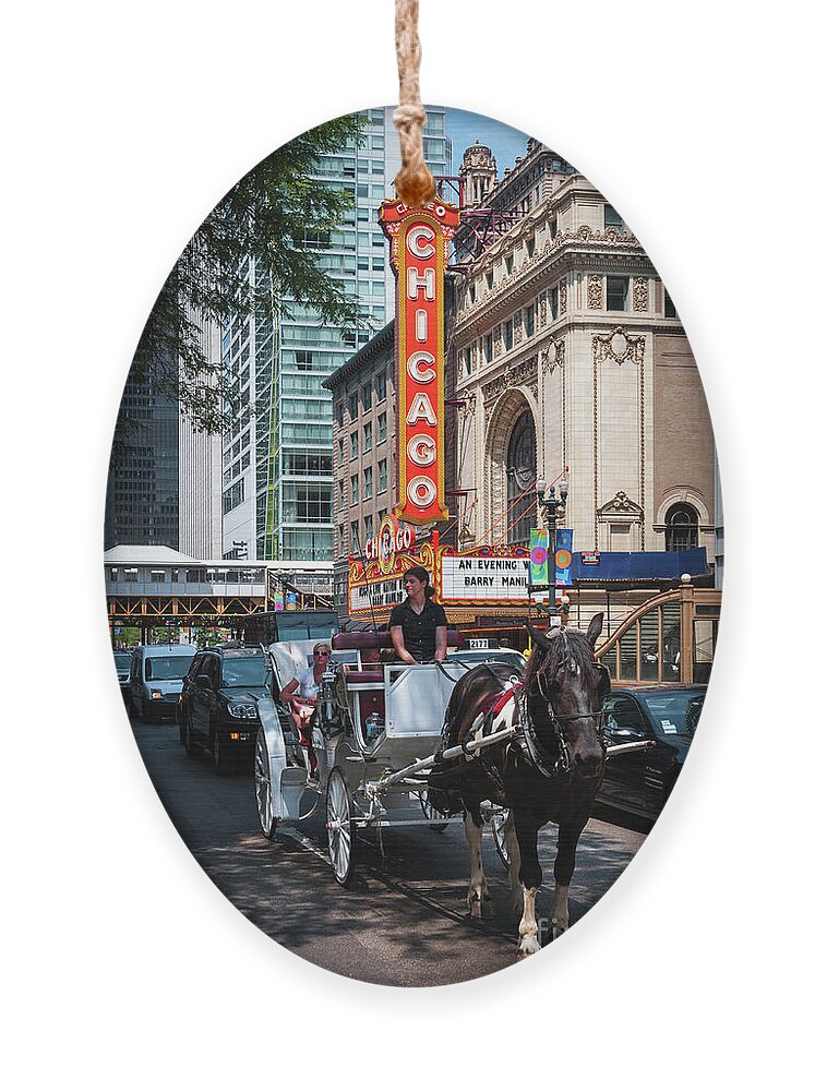 Art Ornament featuring the photograph The Iconic Chicago Theater Sign and Traffic on State Street by David Levin