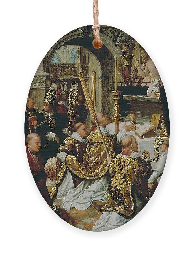 16th Century Art Ornament featuring the painting The Mass of Saint Gregory the Great by Adriaen Isenbrandt